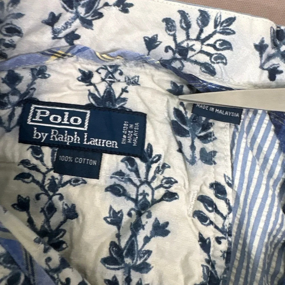Vintage‎ Polo Ralph Lauren Shorts Mens 34 Blue Seersucker Striped Cinch Preppy
